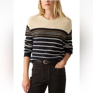 Faherty Throwback Waffle Crewneck Pullover Oakland Striped Sweater Sz Medium